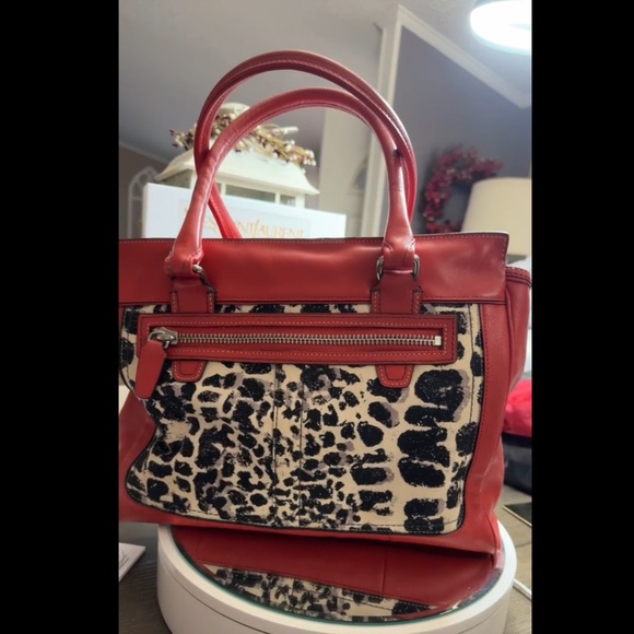 Coach Legacy Haley Red Leather Cheetah Print Handbag - Picture 3 of 6